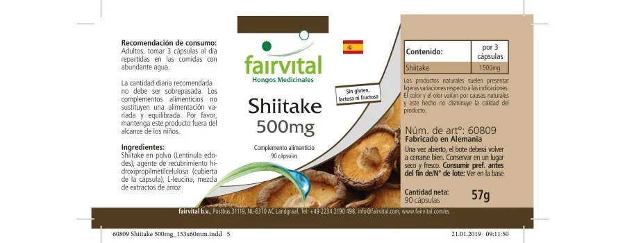 Shiitake 500mg - 90 Kapseln - Lentinula edodes - Hochdosiert und Vegan | Fairvital