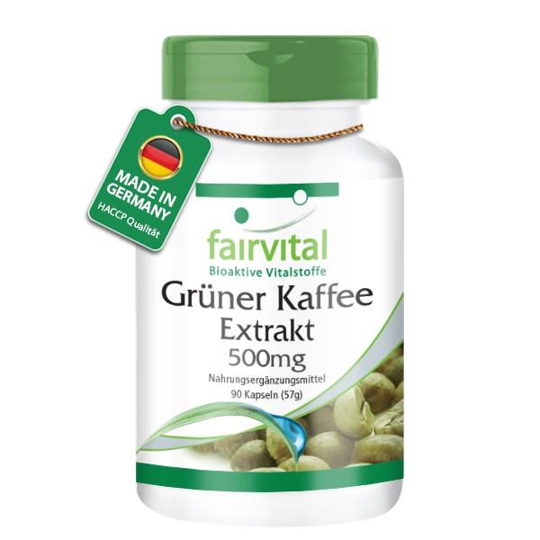Grüner Kaffee Extrakt 500mg - 90 Kapseln - Standardisiert auf 45% Chlorogensäure - Hochdosiert und Vegan | Fairvital