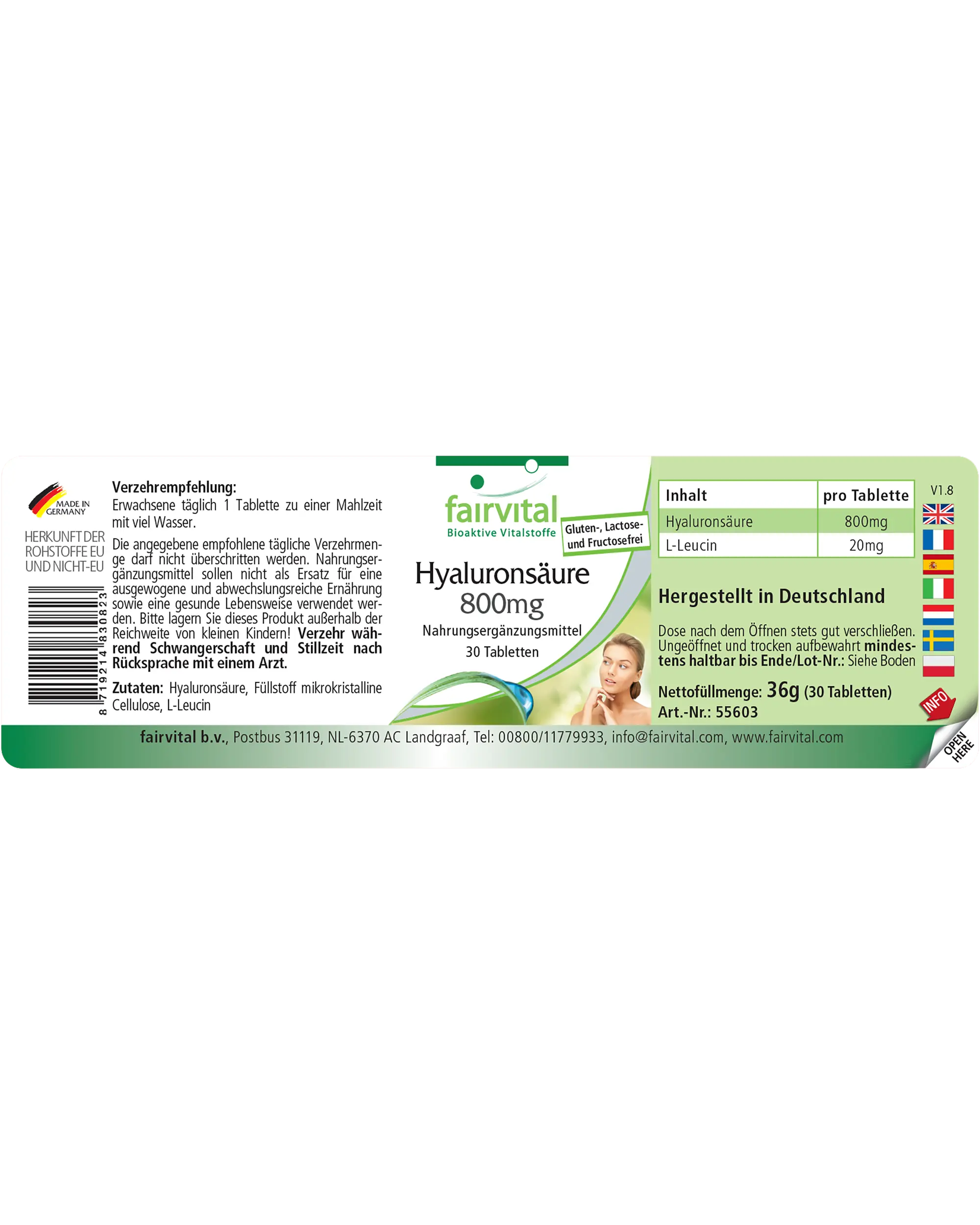 Hyaluronsäure 800mg - 30 Tabletten - Sehr Hochdosiert und Vegan | Fairvital Hyaluronsäure 800mg - 30 Tabletten - Sehr Hochdosiert und Vegan | Fairvital