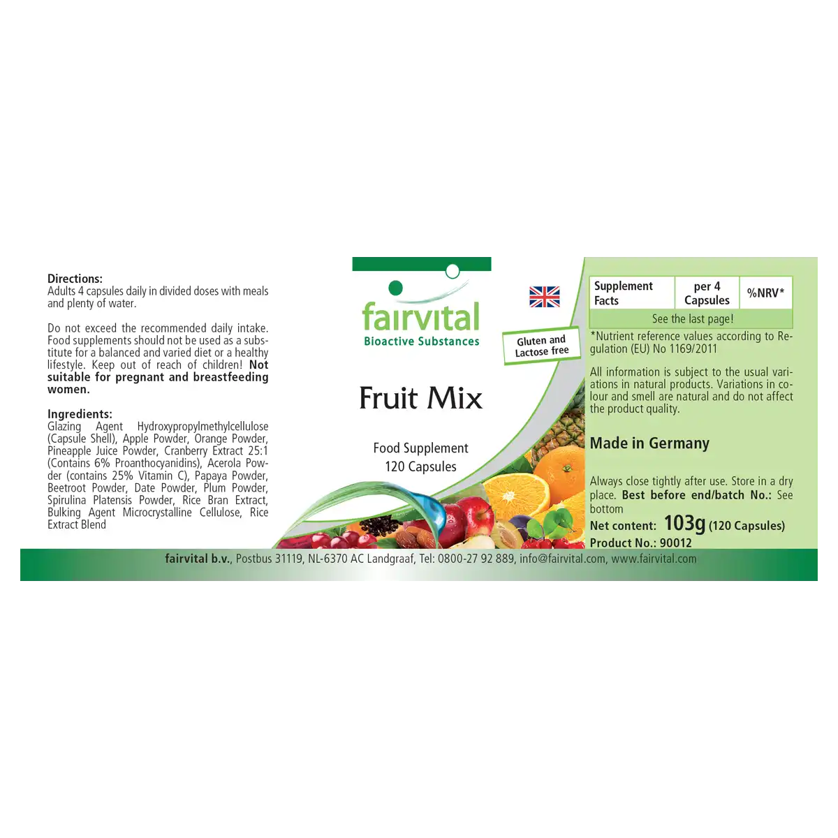 Früchte Mix - 120 Kapseln - mit Cranberry-Extrakt, Acerola, Spirulina uvm. - Hochdosiert und Vegan | Fairvital
