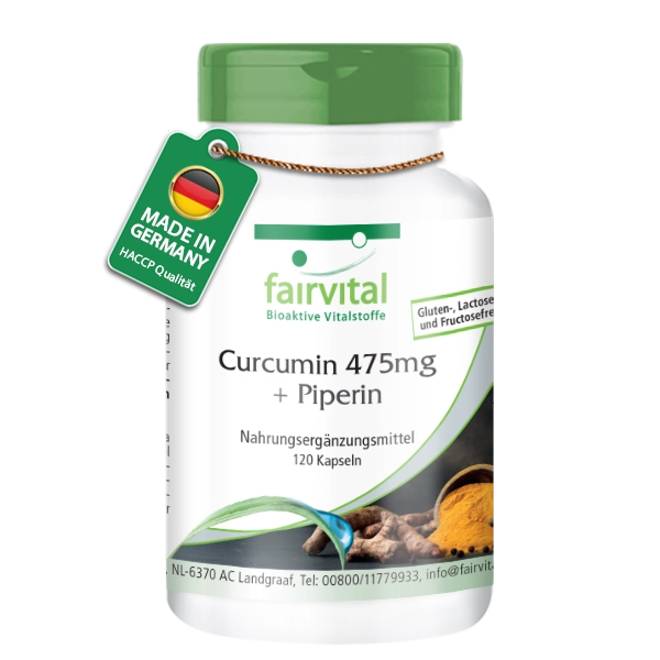 Curcumin + Piperin - 120 Kapseln - Kurkuma Kapseln - Hochdosiert und Vegan | Fairvital