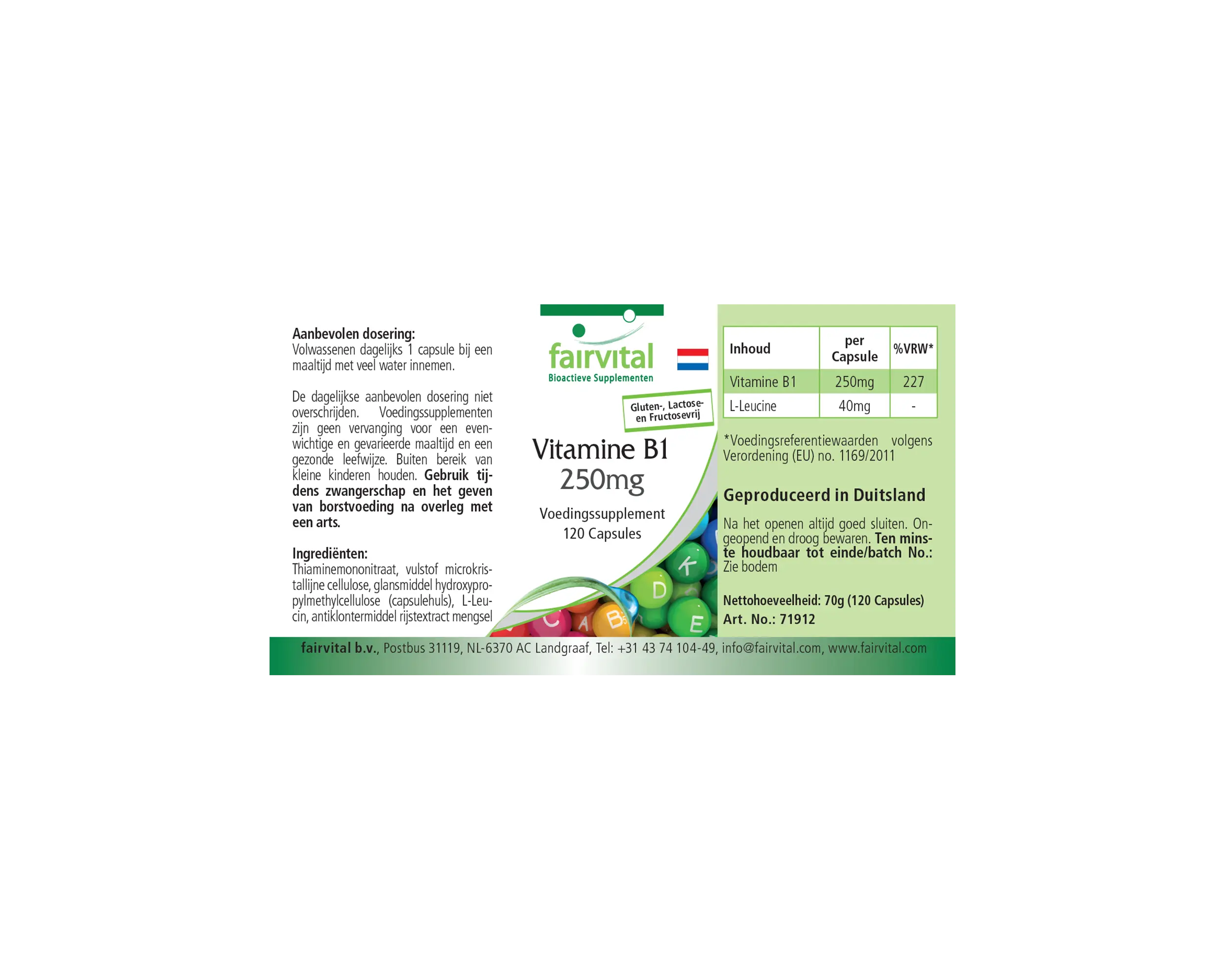 Vitamin B1 250mg - 120 Kapseln - Thiamin - für Herz, Nervensystem uvm. - Hochdosiert | Fairvital