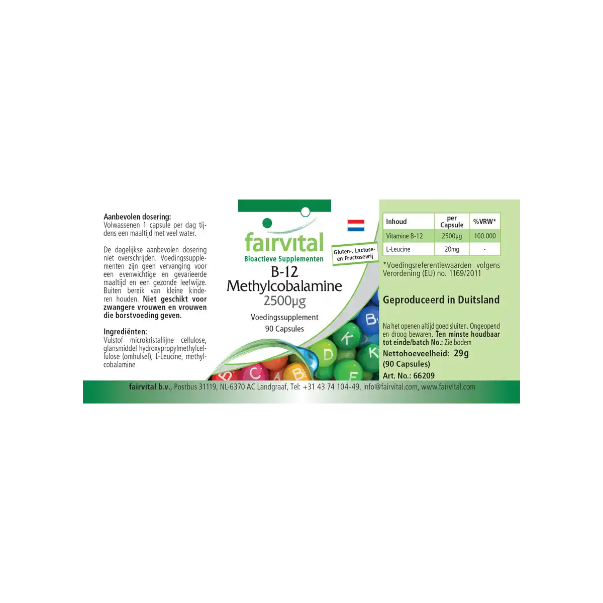 B-12 Methylcobalamin 2500µg - 90 Kapseln - mit Vitamin B12 für Immunsystem, gegen Müdigkeit - Vegan | Fairvital