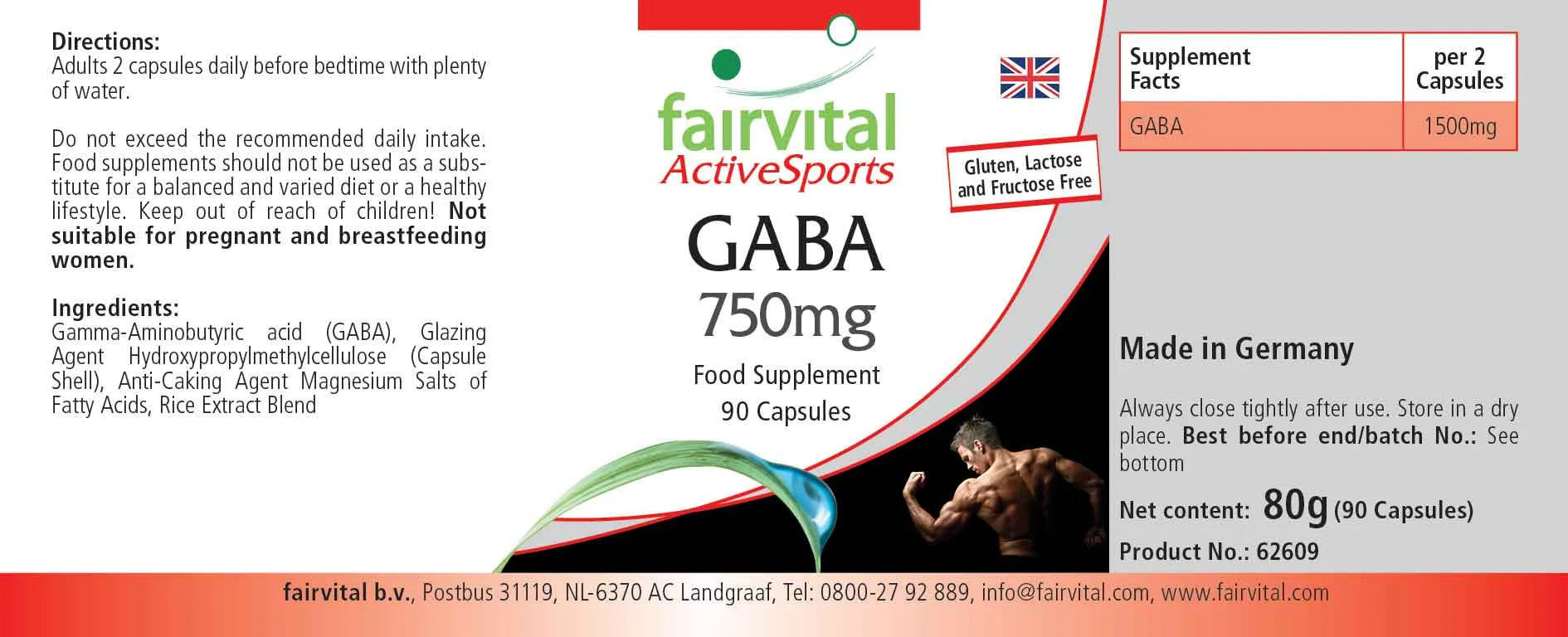 GABA 750mg - 90 Kapseln - Gamma-Aminobuttersäure - Hochdosiert und Vegan | Fairvital