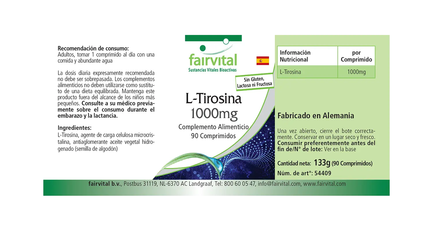 L-Tyrosin 1000mg - 90 Tabletten - Hochdosiert und Vegan | Fairvital
