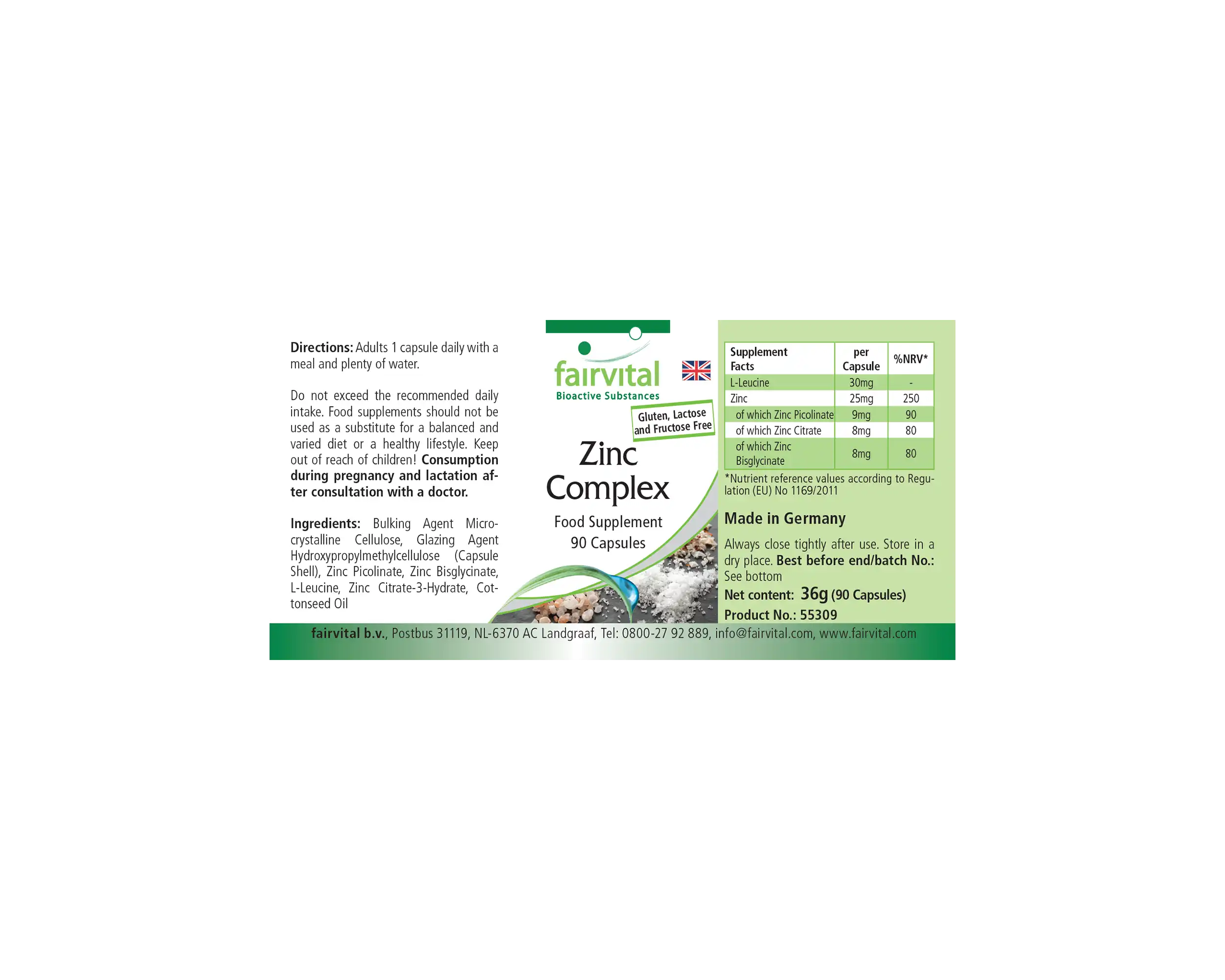 Zink Komplex 25mg - 90 Kapseln - für Immunsystem, Sehkraft, Haare uvm. - Vegan | Fairvital