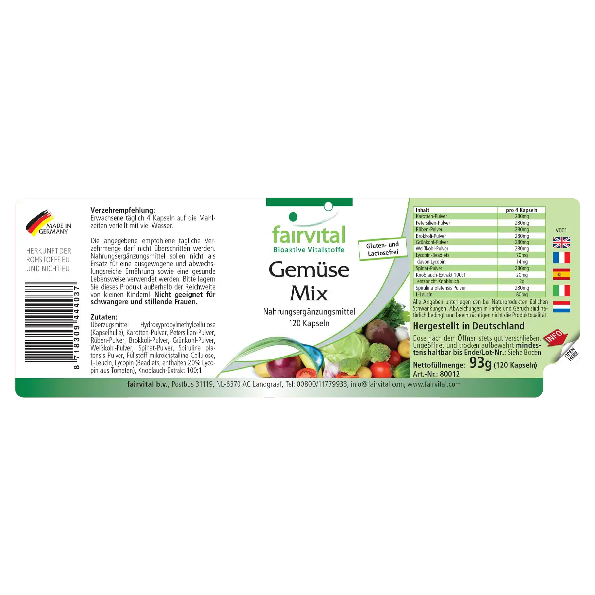 Gemüse Mix - 120 Kapseln - 10 Sorten Gemüse - Hochdosiert und Vegan | Fairvital