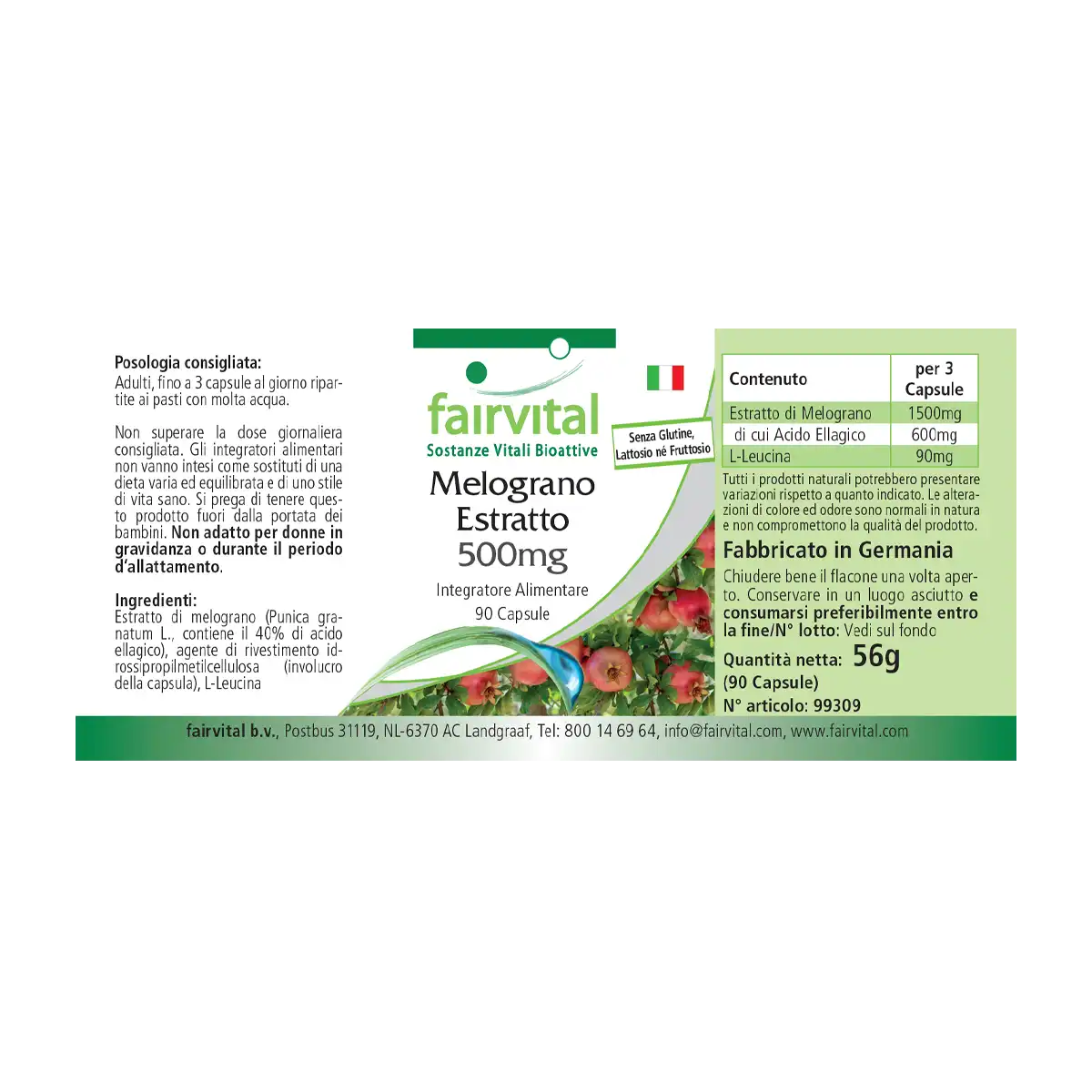 Granatapfel-Extrakt 500mg - 90 Kapseln - Hochdosiert und Vegan | Fairvital