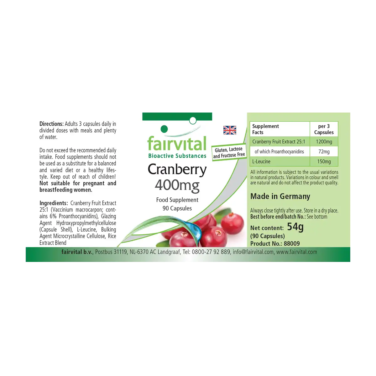 Cranberry 400mg - 90 Kapseln - Hochdosiert und Vegan | Fairvital