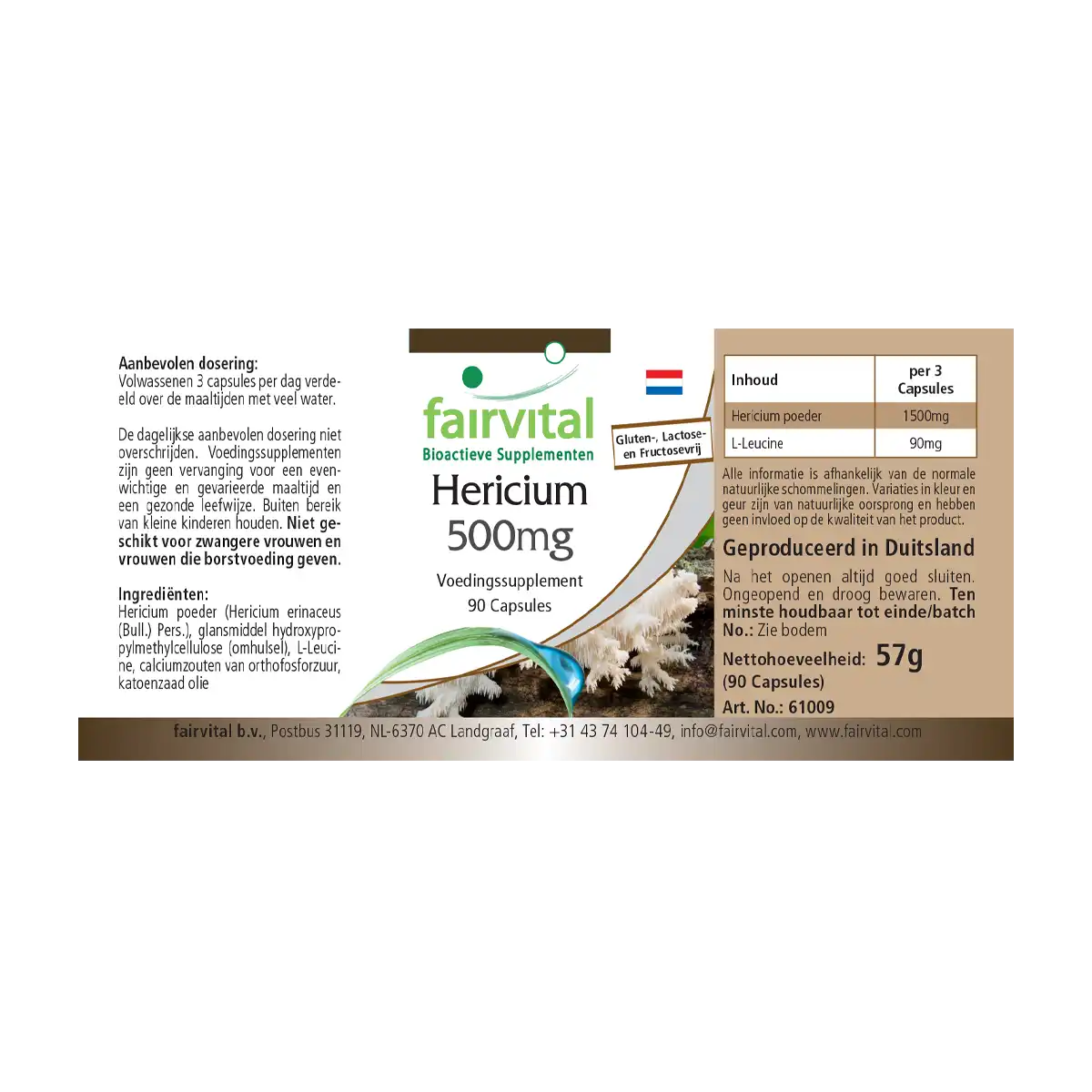 Hericium 500mg - 90 Kapseln - Hericium Erinaceus - Hochdosiert und Vegan | Fairvital