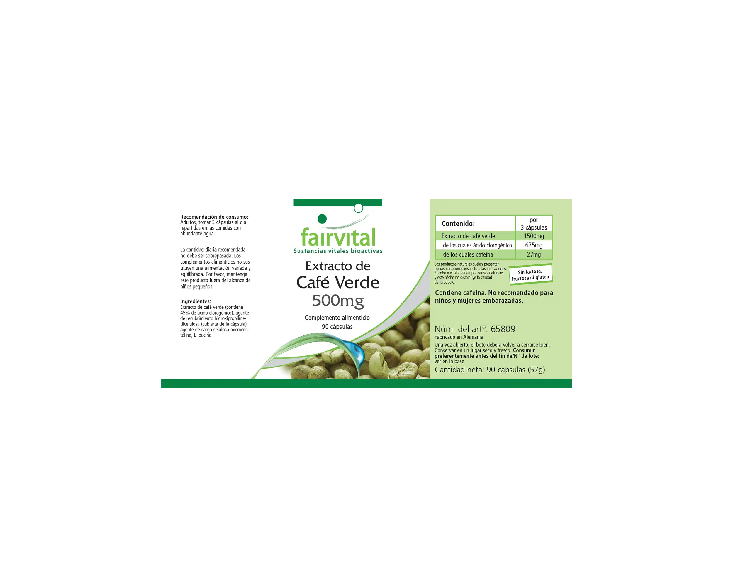 Grüner Kaffee Extrakt 500mg - 90 Kapseln - Standardisiert auf 45% Chlorogensäure - Hochdosiert und Vegan | Fairvital