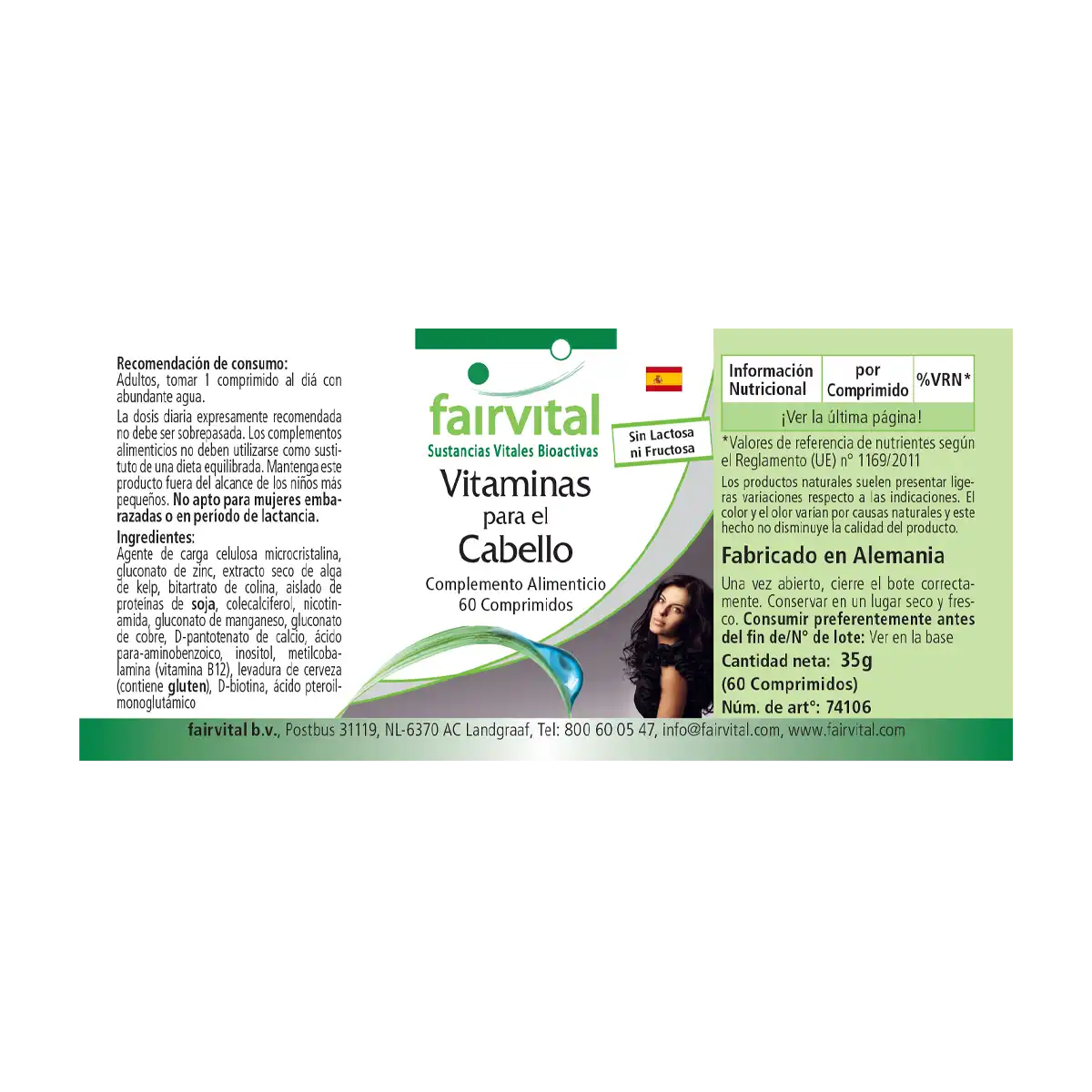 Haar Vital - 60 Tabletten - mit Vitamin B12, Biotin, Zink, Bierhefe uvm. - für Haare, Haut, Nervensystem uvm. | Fairvital