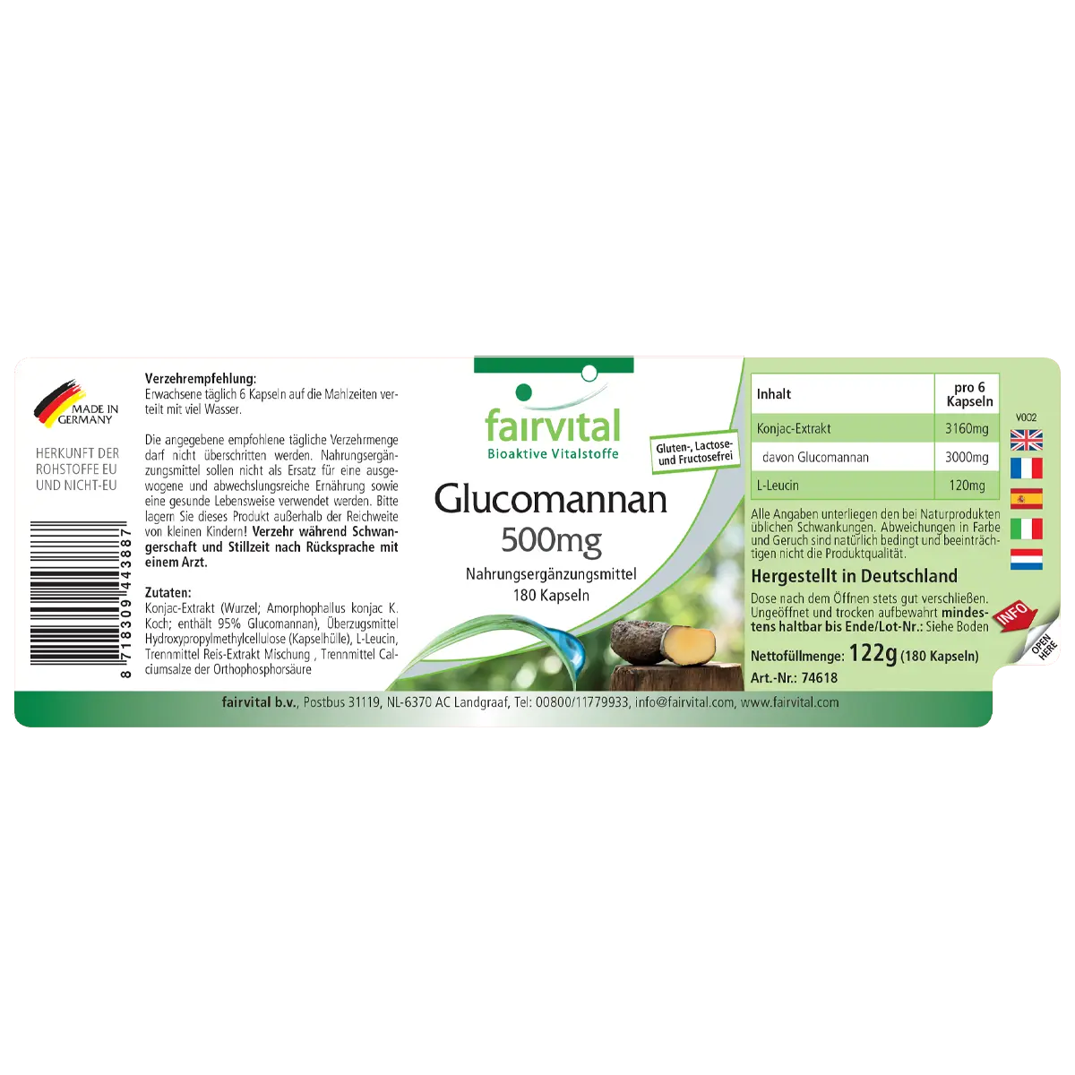 Glucomannan 500mg - Konjakwurzel - 180 Kapseln - Hochdosiert und Vegan | Fairvital