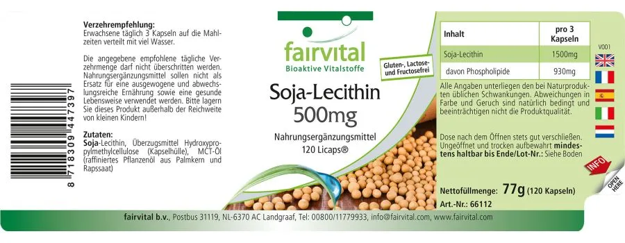 Soja-Lecithin 500mg - 120 LiCaps® - Hochdosiert und Vegan | Fairvital
