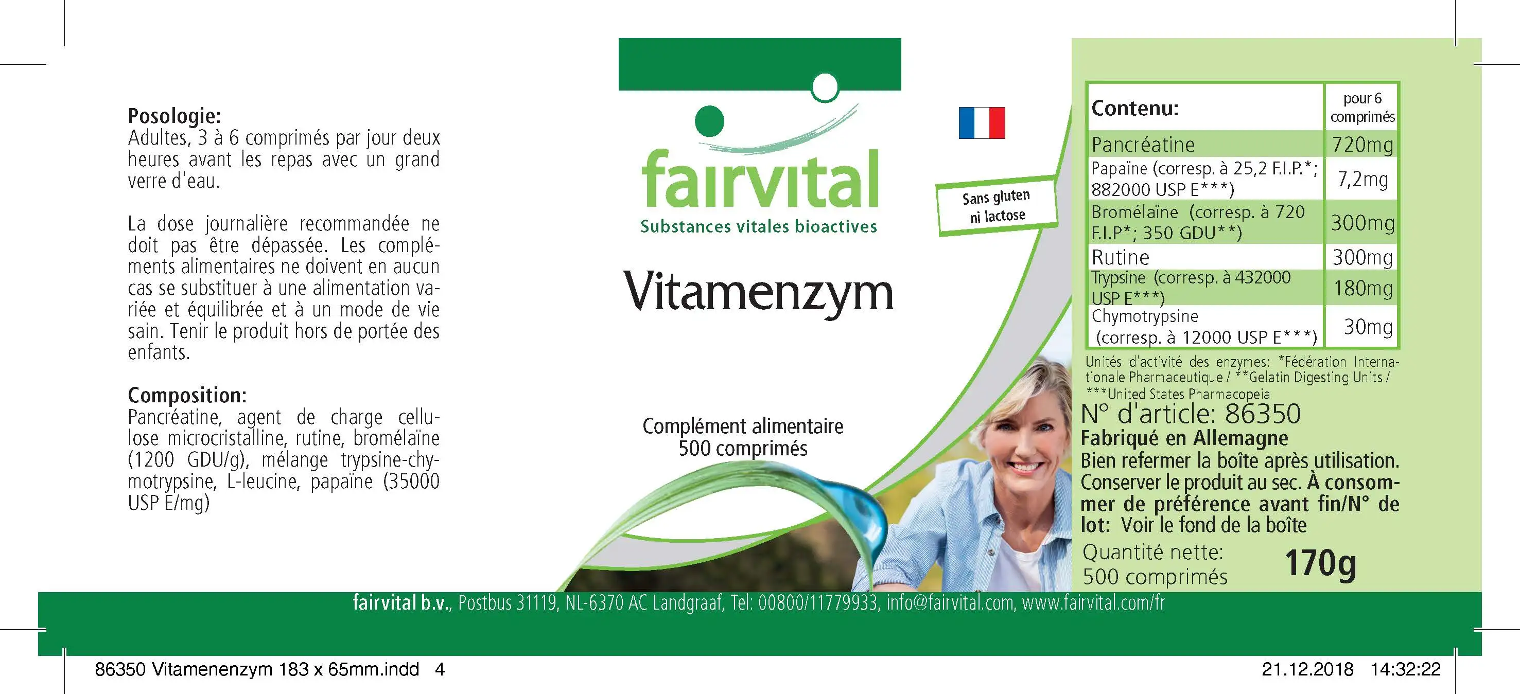 Vitamenzym - 500 Tabletten - mit Pankreatin, Papain, Bromelain, Rutin, Trypsin uvm. | Fairvital