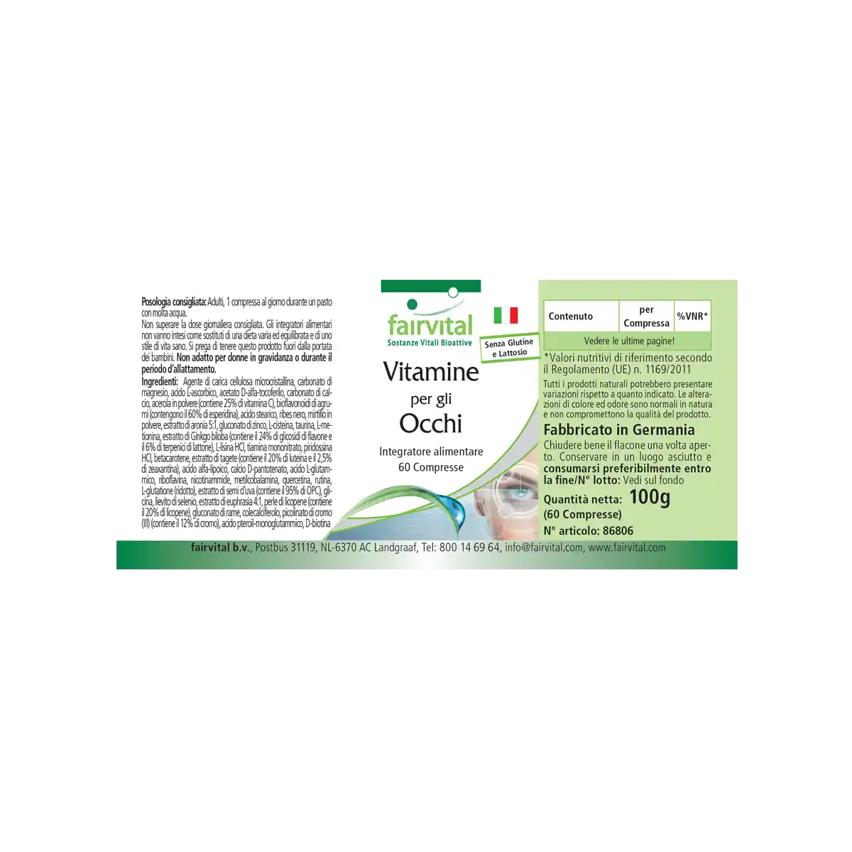 Augenvitamine - 60 Tabletten - mit Vitamin A, Riboflavin, Zink, uvm. - für Sehkraft, Zellteilung uvm. | Fairvital