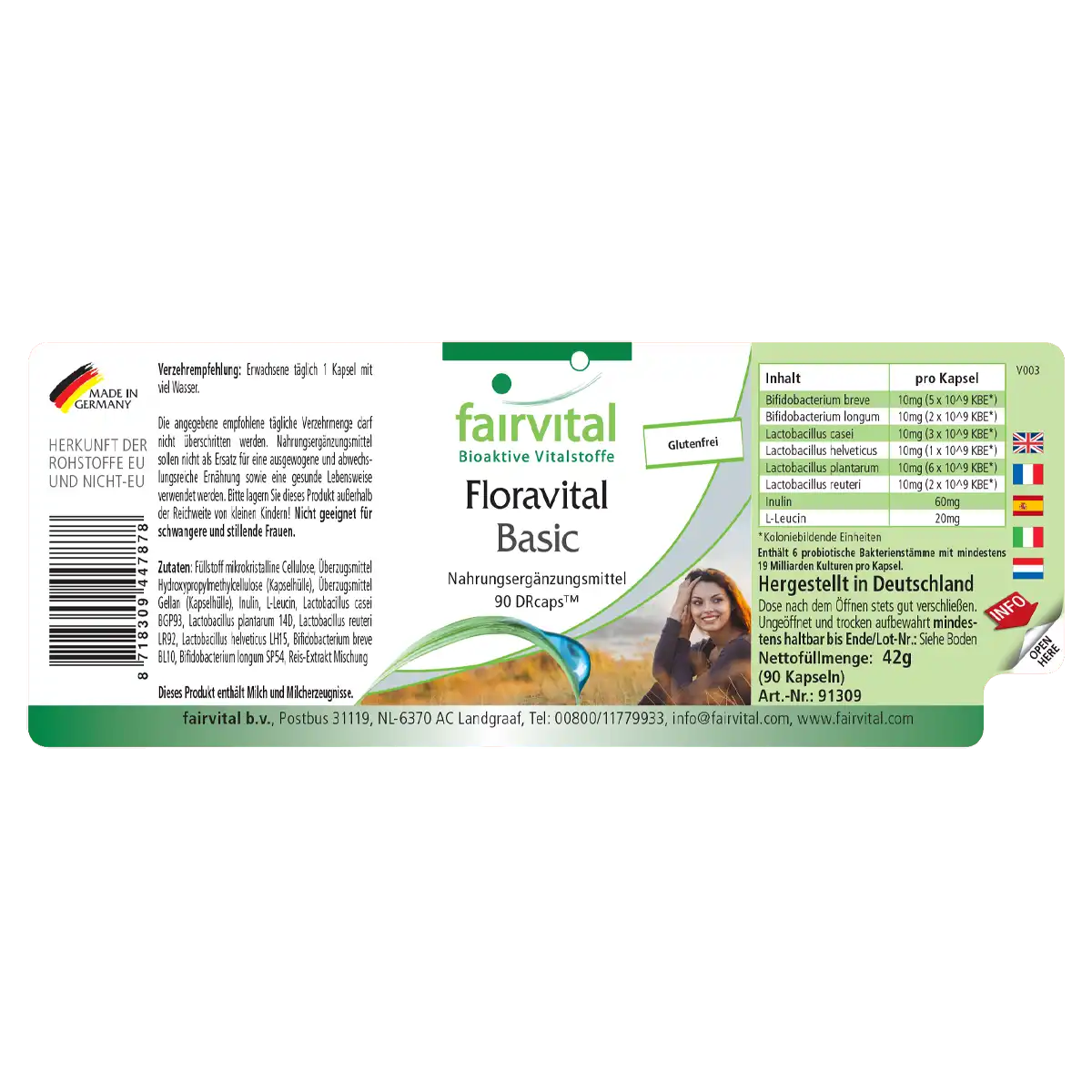 Floravital Basic  - 90 Kapseln - mit Inulin - Lactobacillus & Bifidobakterien | Fairvital