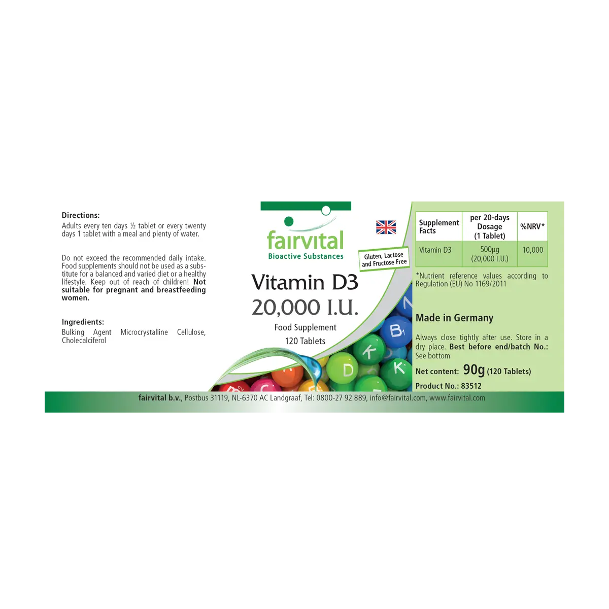 Vitamin D3 20000 I.E. - 120 Tabletten - für Immunsystem, Zellteilung uvm. | Fairvital