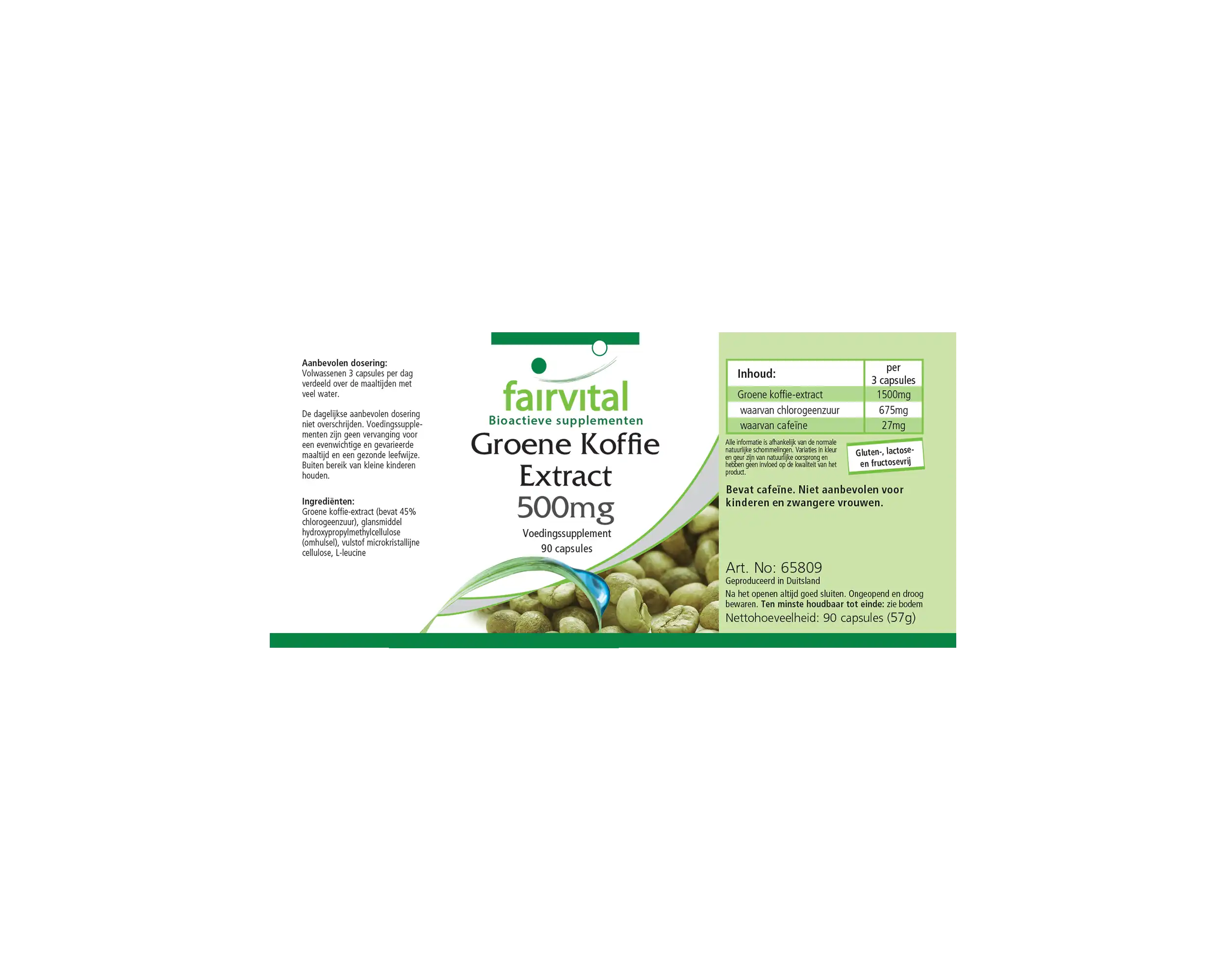 Grüner Kaffee Extrakt 500mg - 90 Kapseln - Standardisiert auf 45% Chlorogensäure - Hochdosiert und Vegan | Fairvital