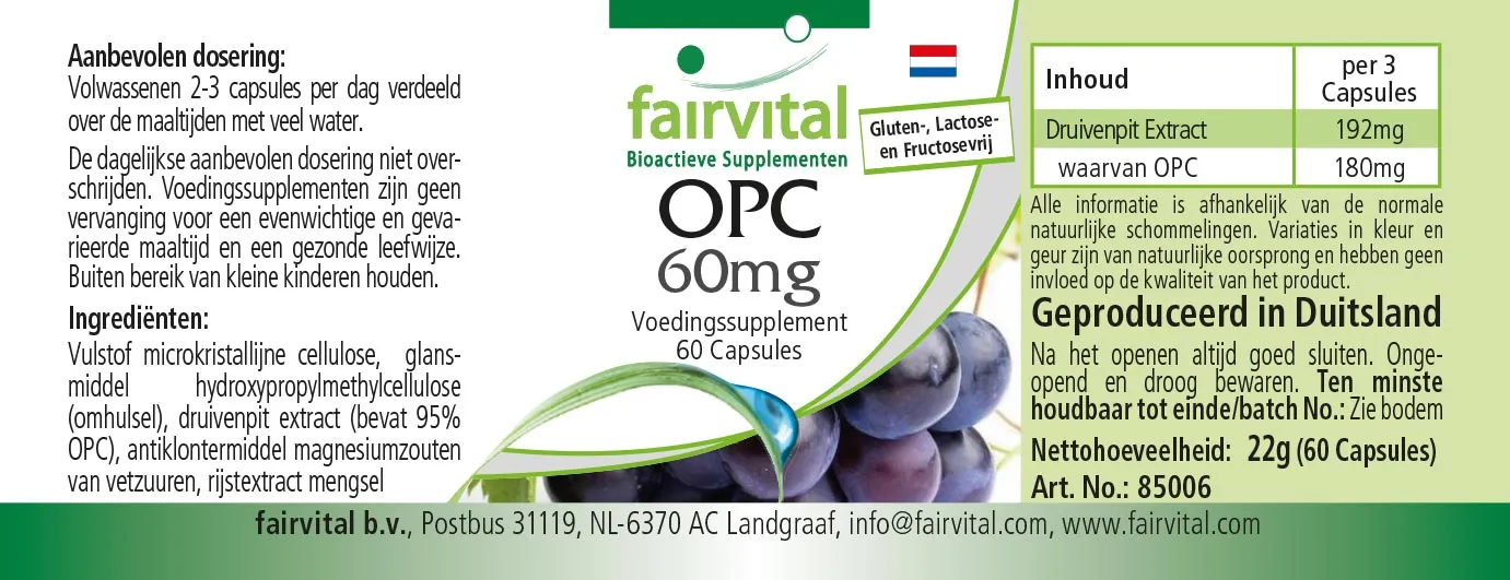 OPC 60mg - 60 Kapseln - oligomere Proanthocyanidine - Hochdosiert und Vegan | Fairvital