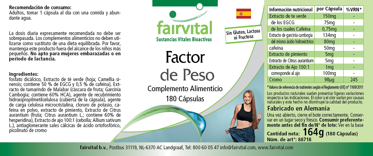 Weight Factor - 180 Kapseln - mit Chrom - für Blutzuckerspiegel - Vegan | Fairvital