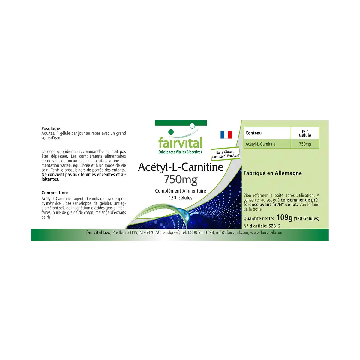 Acetyl-L-Carnitin 750mg - 120 Kapseln - Hochdosiert und Vegan | Fairvital