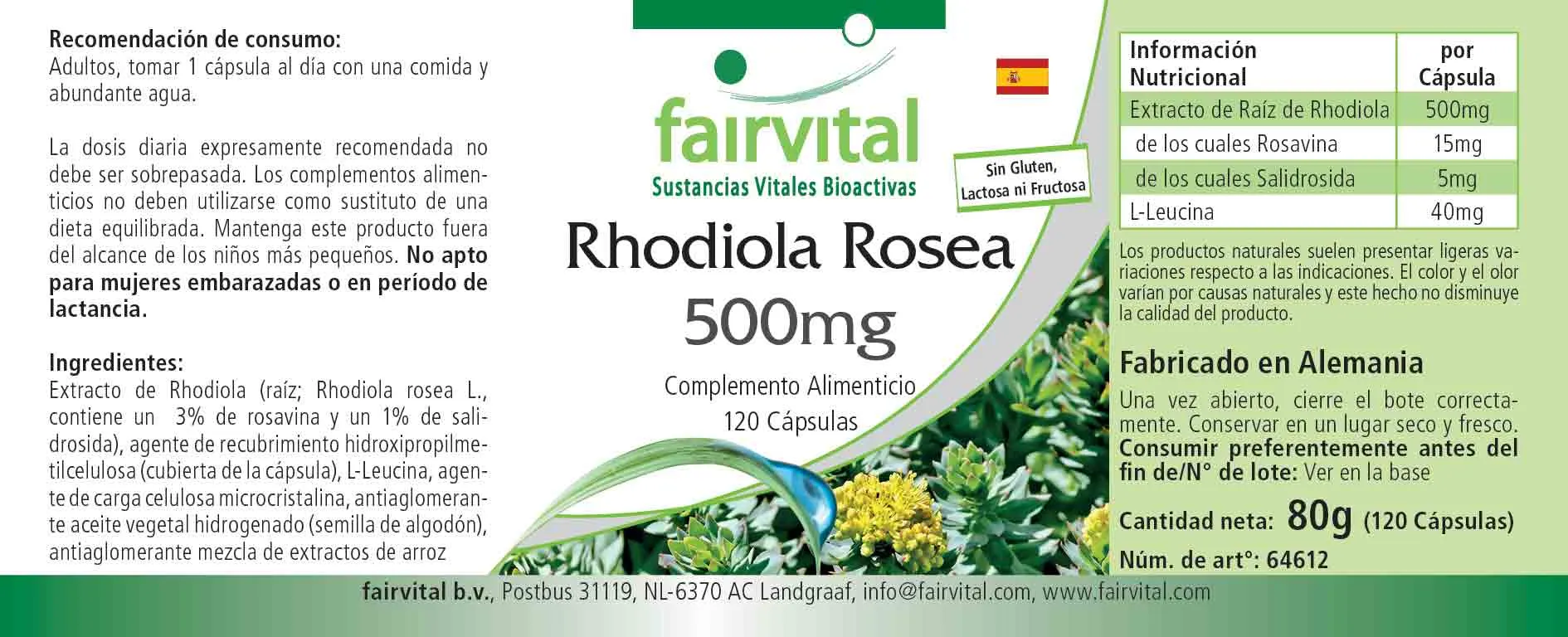 Rhodiola Rosea 500mg - 120 Kapseln - Rosenwurz Wurzel Extrakt - Hochdosiert und Vegan | Fairvital