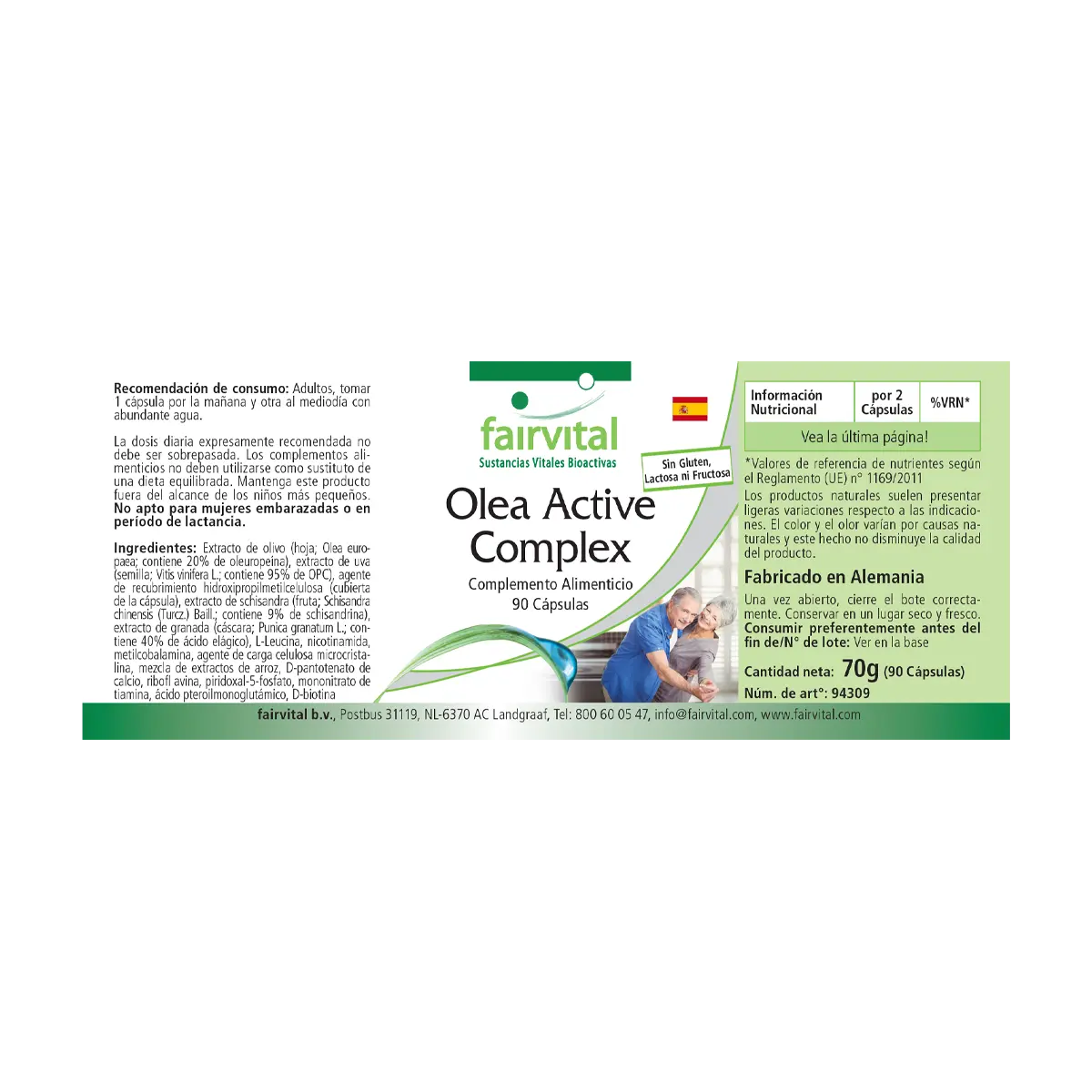 Olea Active Complex- 90 Kapseln- B-Vitamine, Folsäure, Olivenblatt & OPC-Vegan | Fairvital