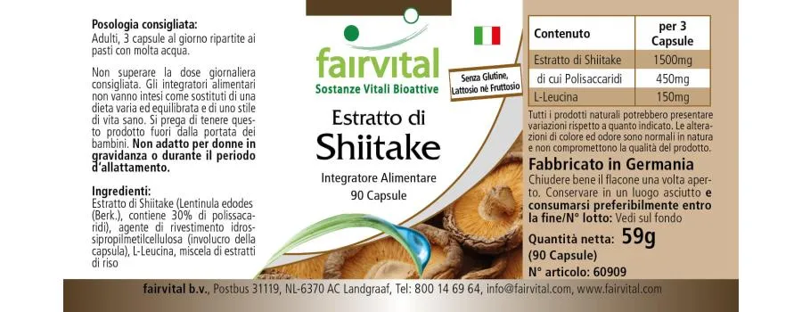 Shiitake Extrakt - 90 Kapseln - Lentinula edodes - 30% Polysaccharide - Hochdosiert und Vegan | Fairvital