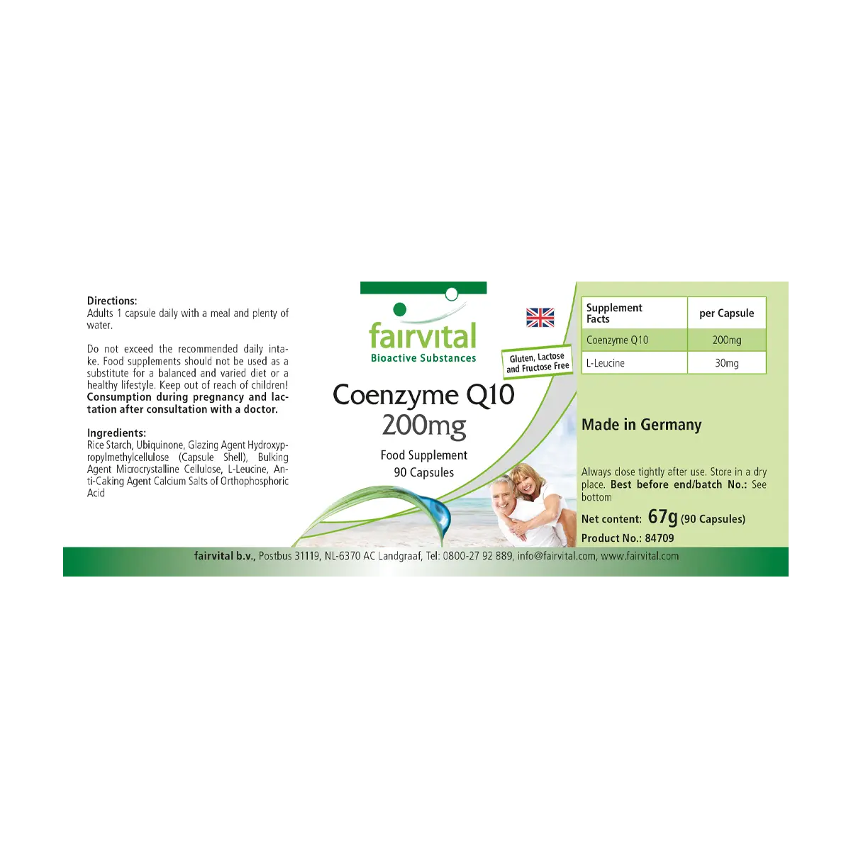 Co-Enzym Q10 200mg - 90 Kapseln - CoQ10 Ubiquinon Kapseln - Hochdosiert und Vegan | Fairvital