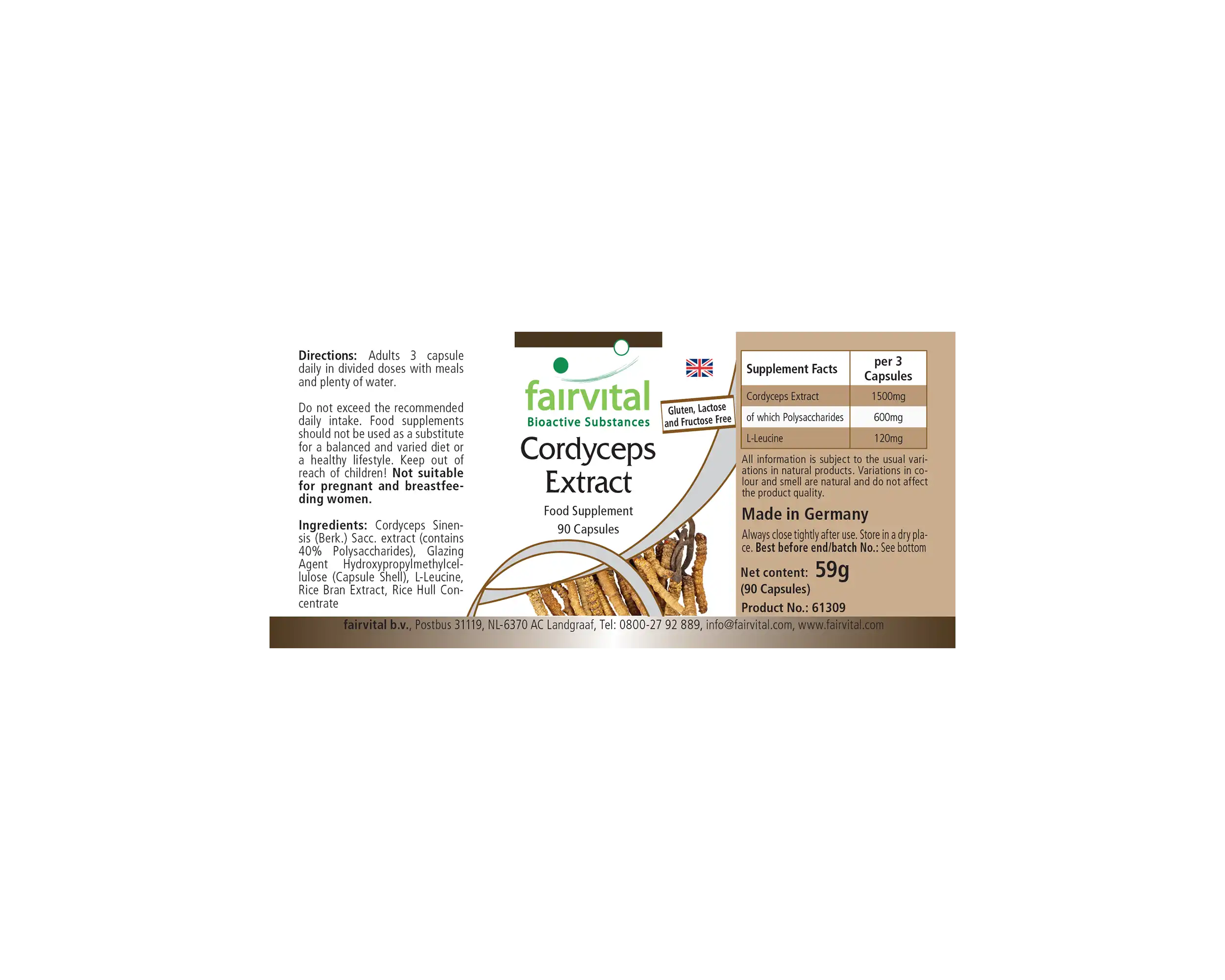 Cordyceps Extrakt - 90 Kapseln - Cordyceps Sinensis (Raupenpilz) - 40% Polysaccharide - Hochdosiert und Vegan | Fairvital