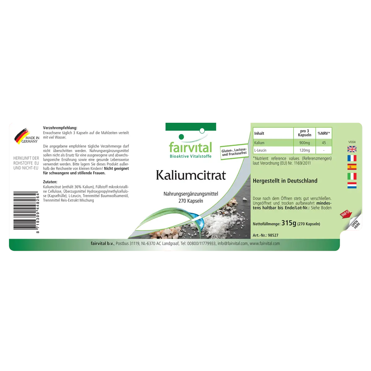 Kaliumcitrat - 270 Kapseln - 300mg Kalium pro Kapsel - Hochdosiert und Vegan | Fairvital