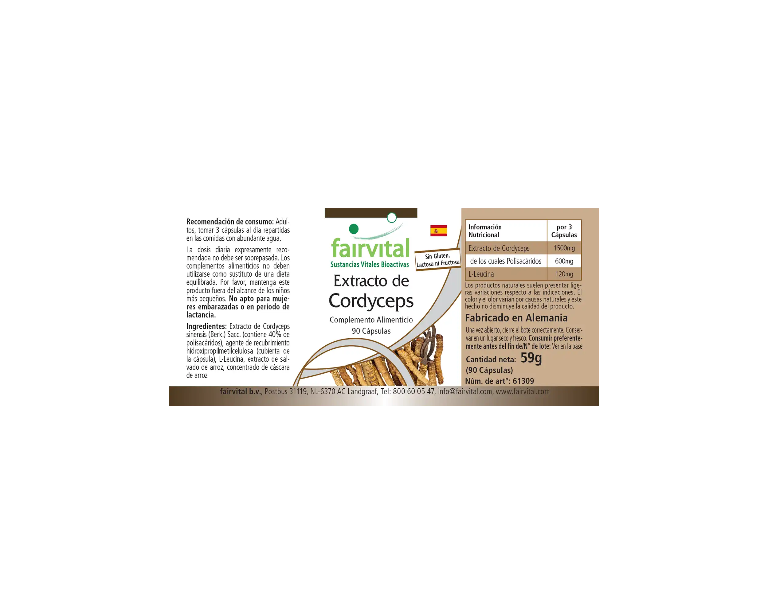 Cordyceps Extrakt - 90 Kapseln - Cordyceps Sinensis (Raupenpilz) - 40% Polysaccharide - Hochdosiert und Vegan | Fairvital