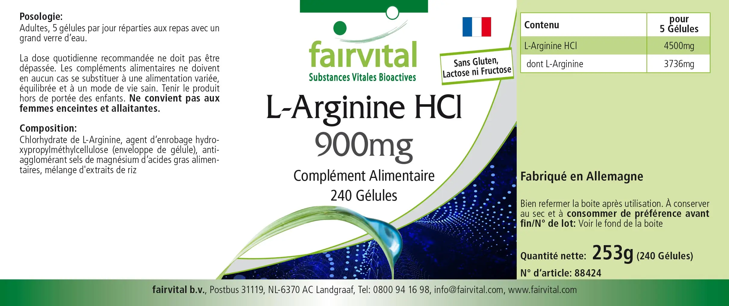L-Arginin-HCL 900mg - 240 Kapseln - Hochdosiert und Vegan | Fairvital