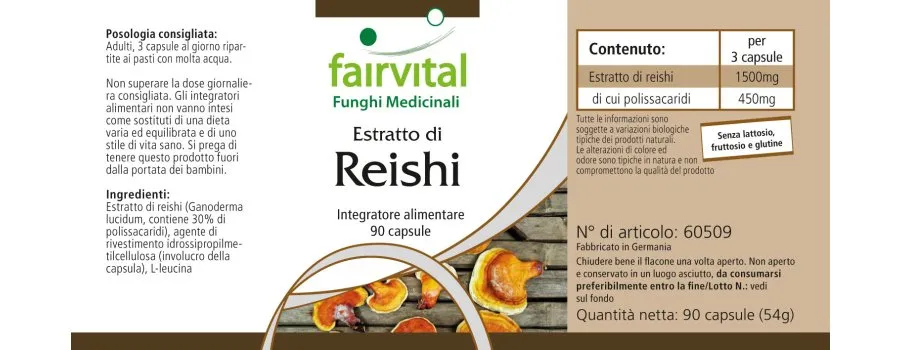 Reishi Extrakt - 90 Kapseln - Ganoderma lucidum - 30% Polysaccharide - Vegan | Fairvital