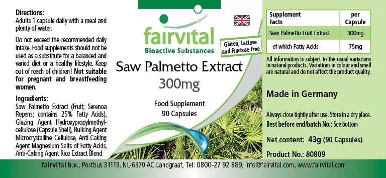 Sägepalme Extrakt 300mg - 90 Kapseln - mit Beta-Sitosterol - Hochdosiert und Vegan | Fairvital