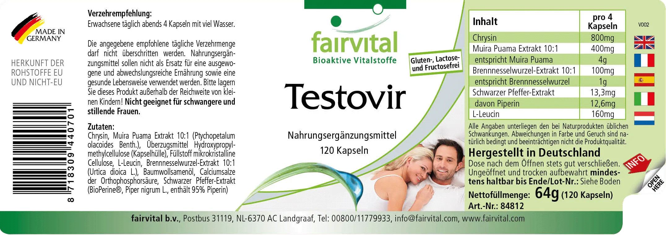 Testovir - 120 Kapseln - mit Muira Puama, Chrysin & Bioperin - Hochdosiert und Vegan | Fairvital Testovir - 120 Kapseln - mit Muira Puama, Chrysin & Bioperin - Hochdosiert und Vegan | Fairvital