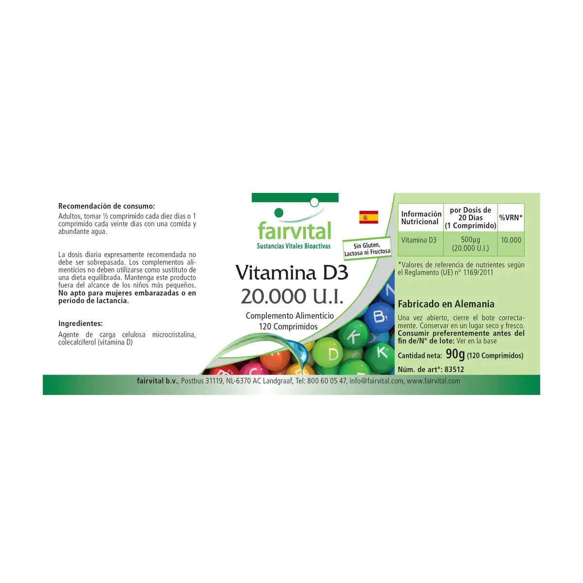 Vitamin D3 20000 I.E. - 120 Tabletten - für Immunsystem, Zellteilung uvm. | Fairvital
