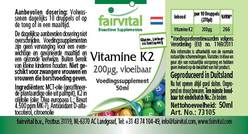 Vitamin K2 flüssig 200µg pro 10 Tropfen - 50ml | Fairvital