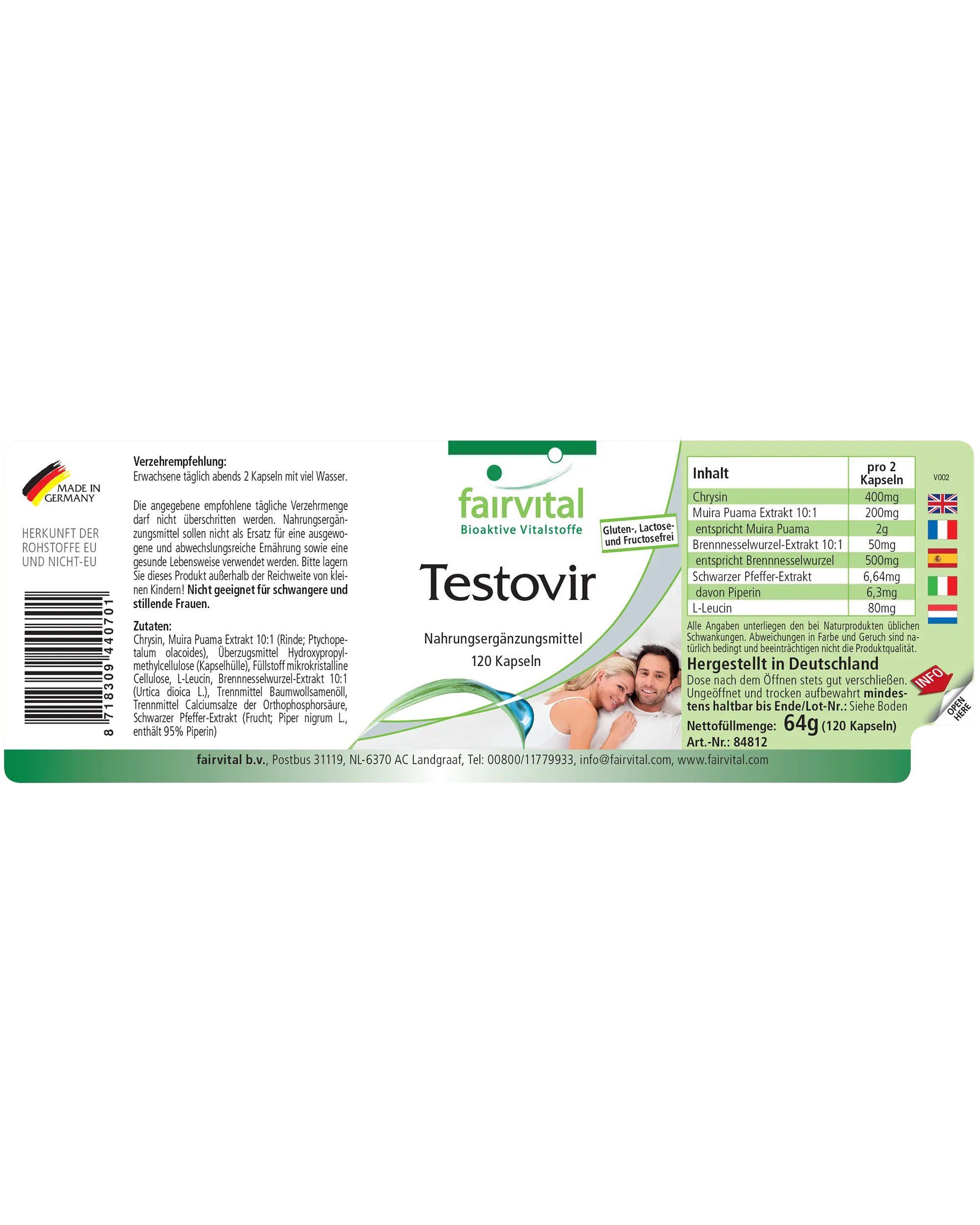 Testovir - 120 Kapseln - mit Muira Puama, Chrysin & Bioperin - Hochdosiert und Vegan | Fairvital