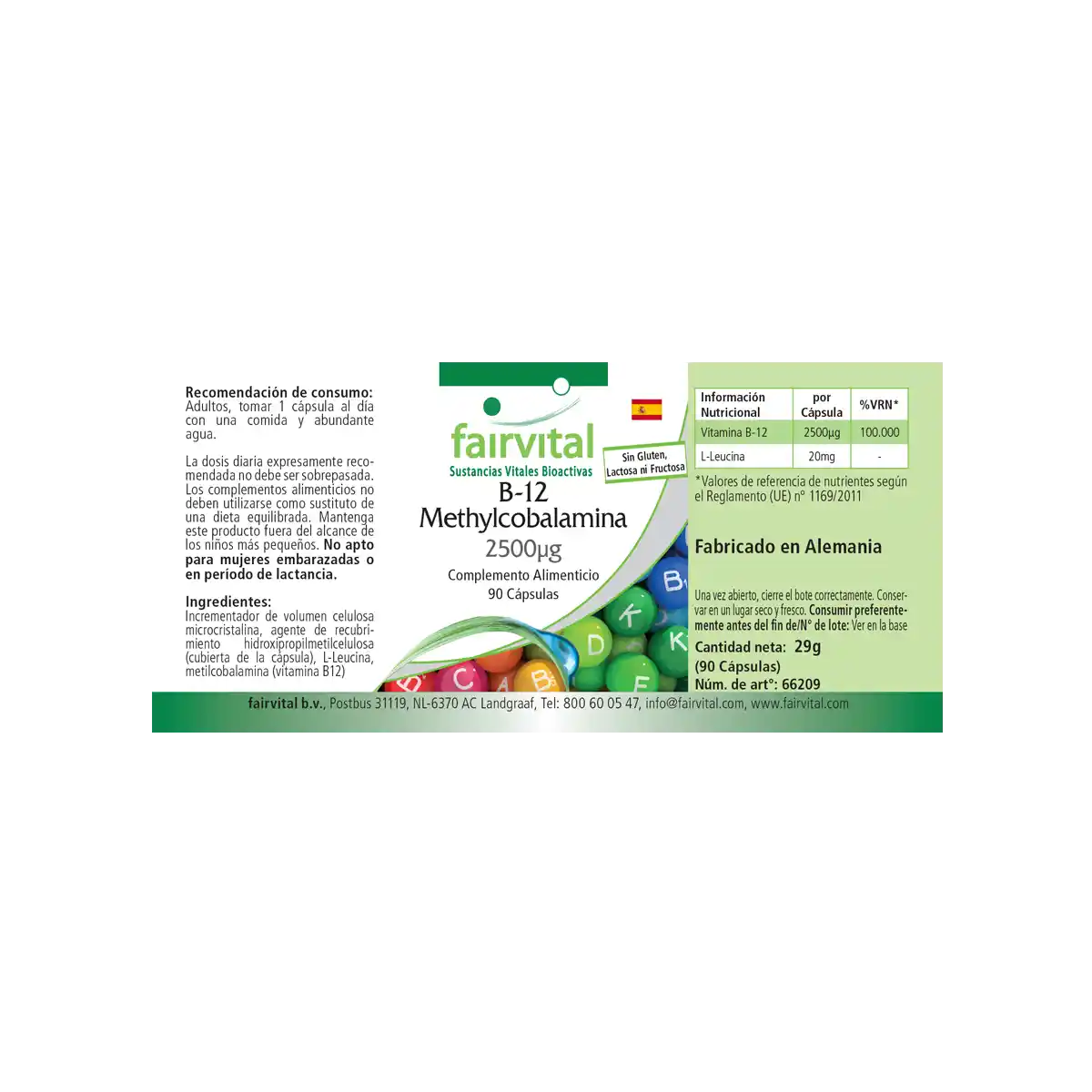 B-12 Methylcobalamin 2500µg - 90 Kapseln - mit Vitamin B12 für Immunsystem, gegen Müdigkeit - Vegan | Fairvital