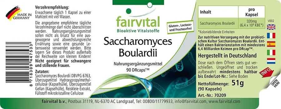 Saccharomyces boulardii - 90 Kapseln - Hochdosiert und Vegan | Fairvital Saccharomyces boulardii - 90 Kapseln - Hochdosiert und Vegan | Fairvital