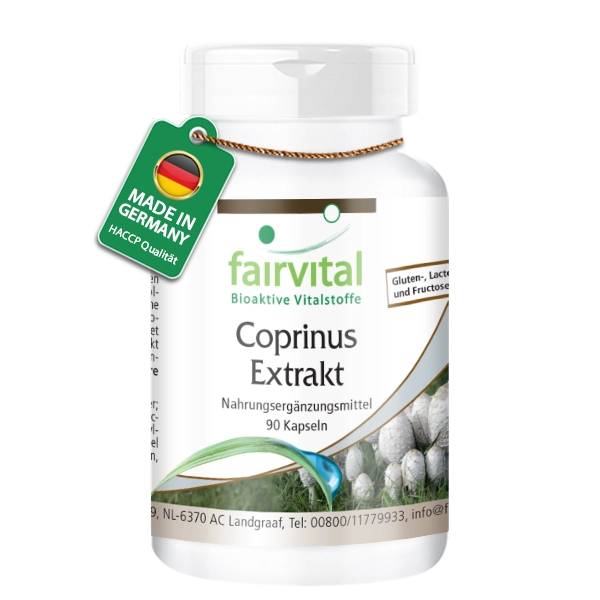 Coprinus Extrakt 500mg - 90 Kapseln - Schopftintling Kapseln - Coprinus comatus (Spargelpilz) - 30% Polysaccharide| Fairvital Coprinus Extrakt 500mg - 90 Kapseln - Schopftintling Kapseln - Coprinus comatus (Spargelpilz) - 30% Polysaccharide| Fairvital