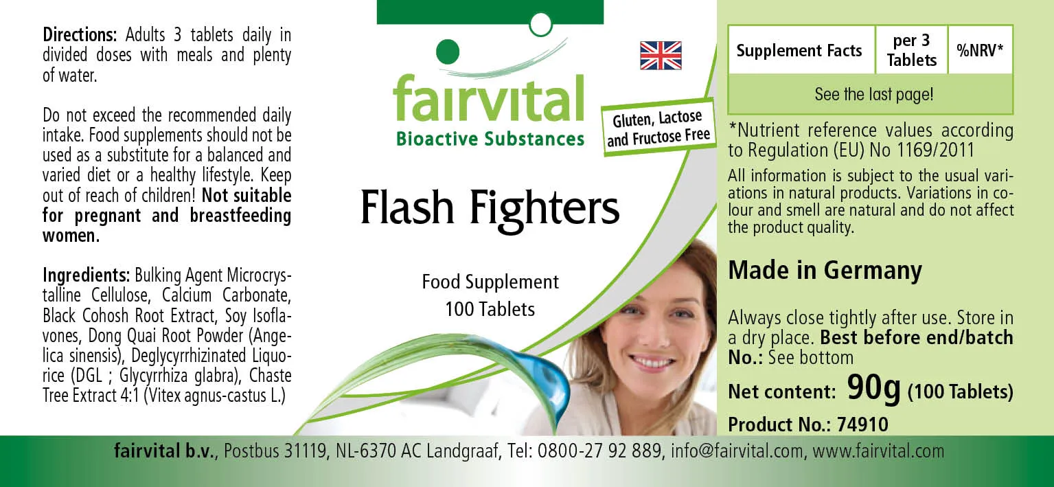 Flash Fighters - 100 Tabletten - mit Isoflavonen, Dong Quai, Mönchspfeffer u.v.m. - Vegan | Fairvital