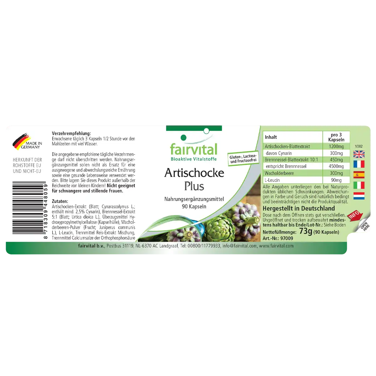 Artischocke Plus - mit Artischocke, Brennnessel und Wacholder - 90 Kapseln - Vegan | Fairvital
