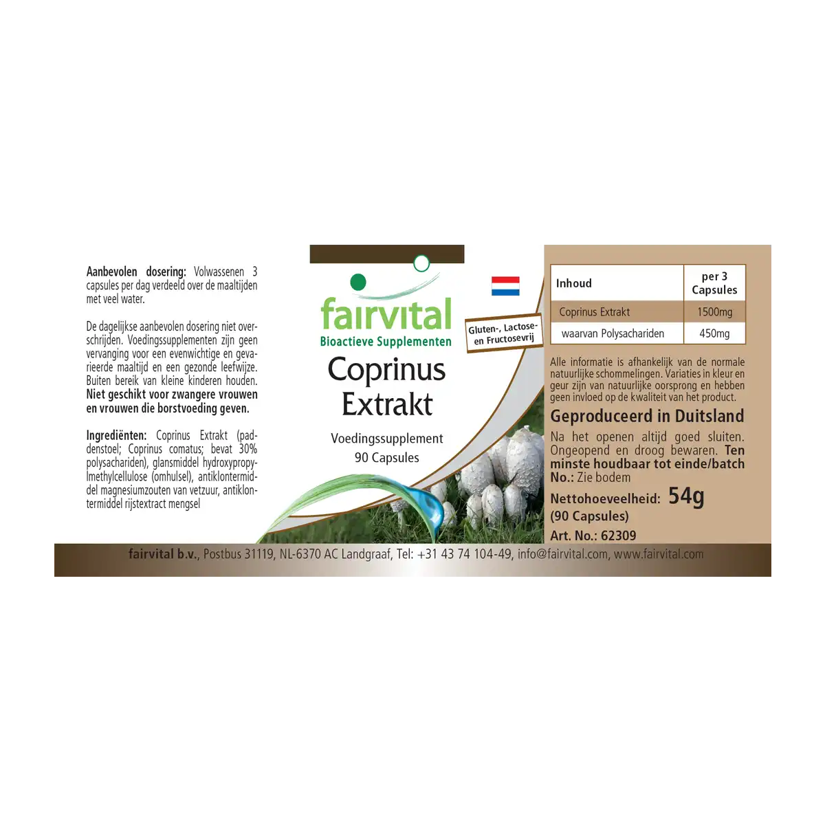 Coprinus Extrakt 500mg - 90 Kapseln - Schopftintling Kapseln - Coprinus comatus (Spargelpilz) - 30% Polysaccharide| Fairvital