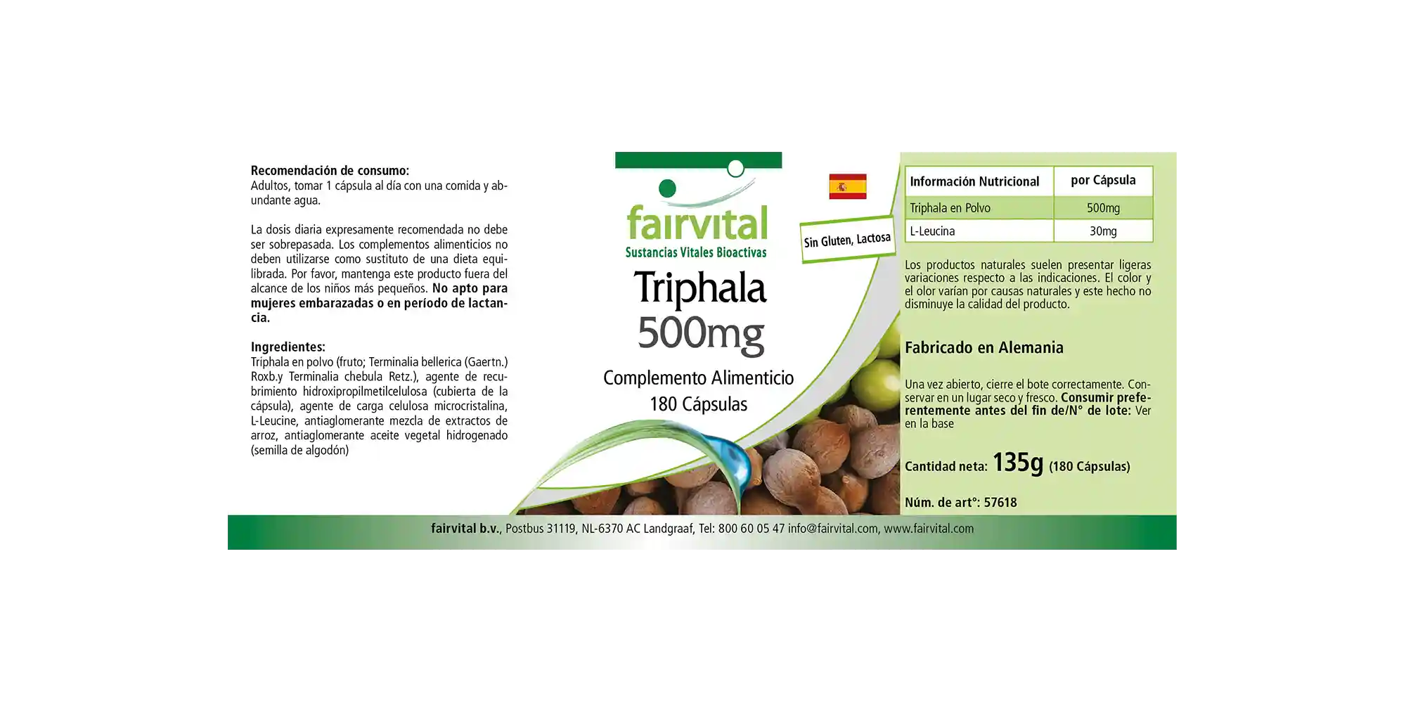 Triphala 500 mg - 180 Kapseln - Ayurvedische Dreifrucht - Amalaki, Haritaki, Bibhitaki - Vegan | Fairvital