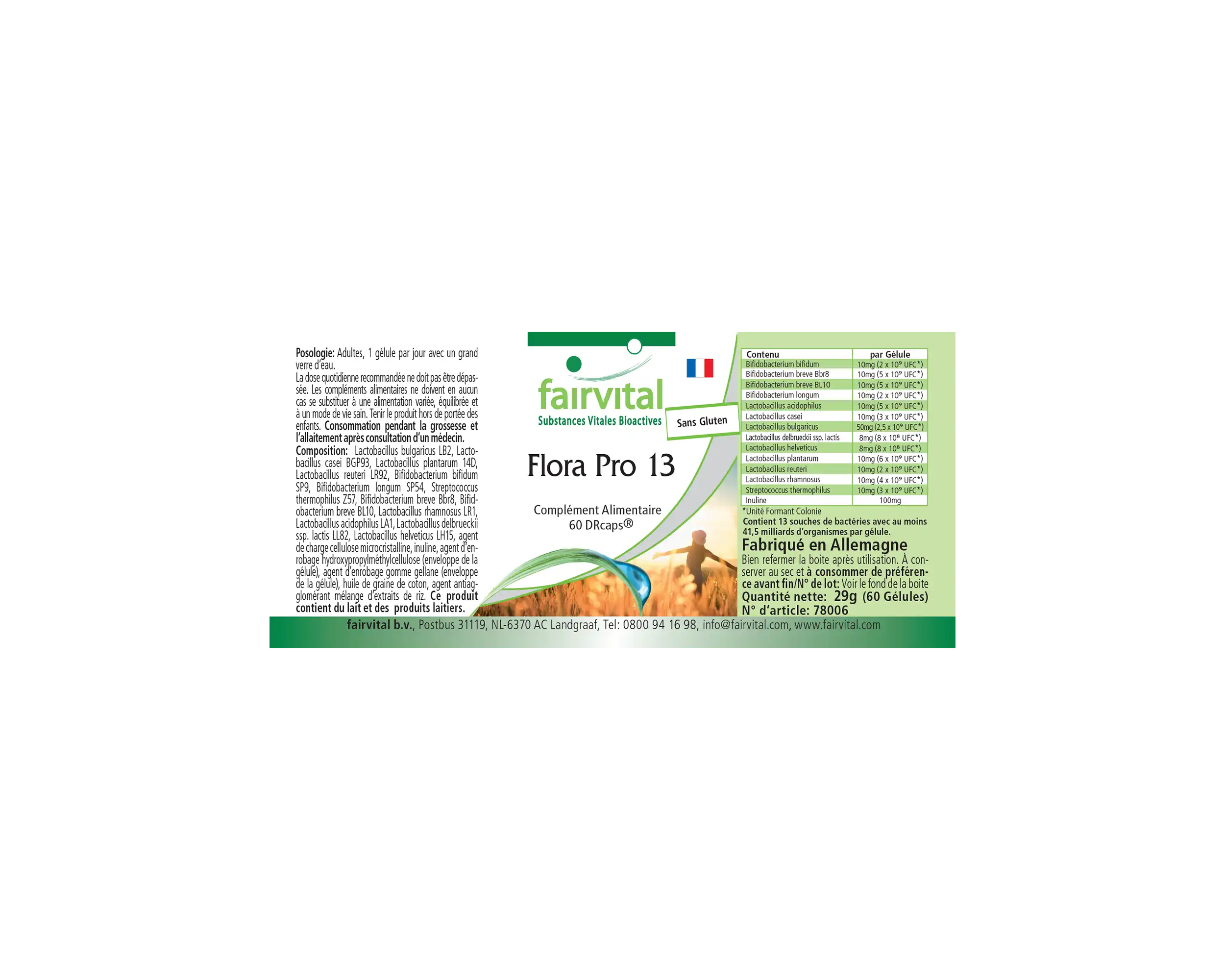 Flora Pro 13 - 60 Kapseln - 13 Bakterienstämme & 41,5 Milliarden Kulturen pro Kapsel - Hochdosiert | Fairvital