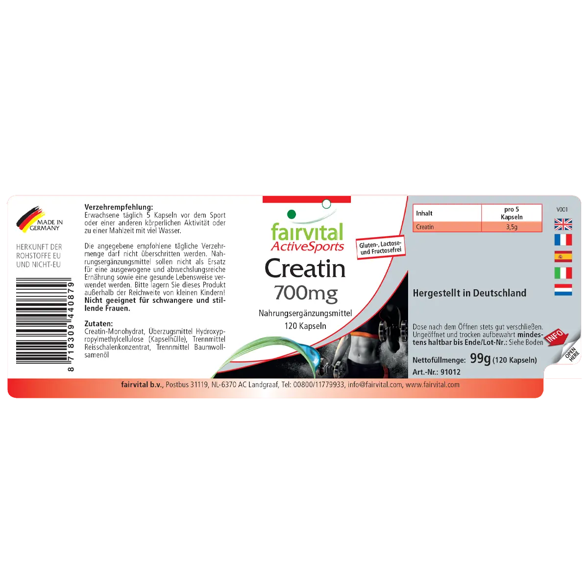 Creatin 700mg - Kreatin - 120 Kapseln - Vegan | Fairvital