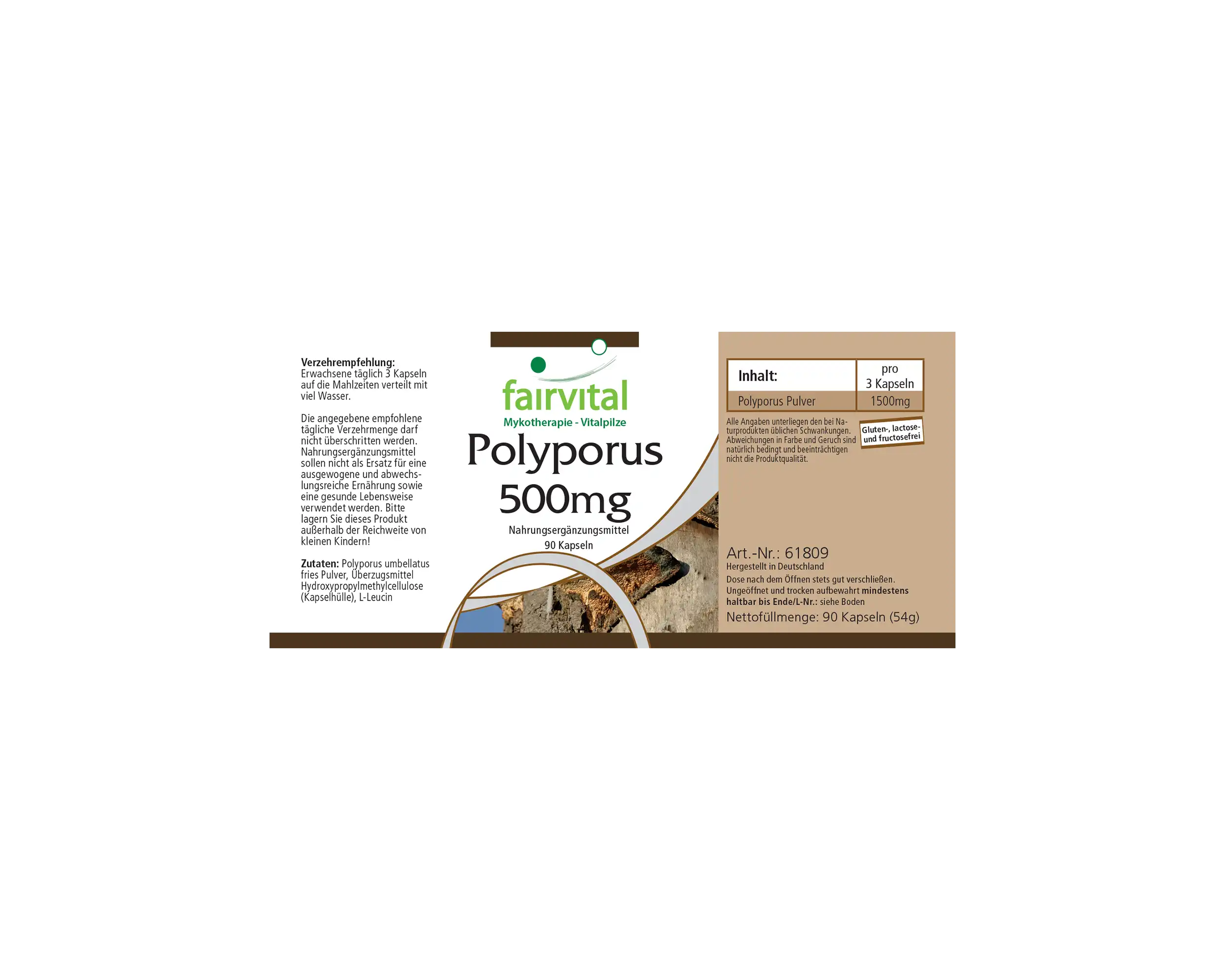 Polyporus 500mg - 90 Kapseln - Polyporus umbellatus - 30% Polysaccharide - Hochdosiert und Vegan | Fairvital
